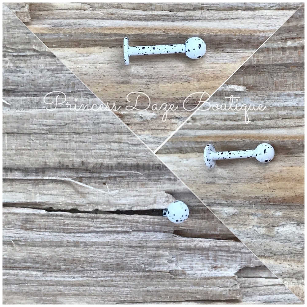 White & Black Paint Splatter Flat Back Labret Lip Tragus Piercing
